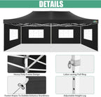 COBIZI 10x20 Heavy Duty Pop up Canopy Tent with 6 sidewalls Easy Up Commercial Outdoor Canopy Wedding Party Tents for Parties All Season Wind & Waterproof Gazebo with Roller Bag,Black(Frame Thickened)