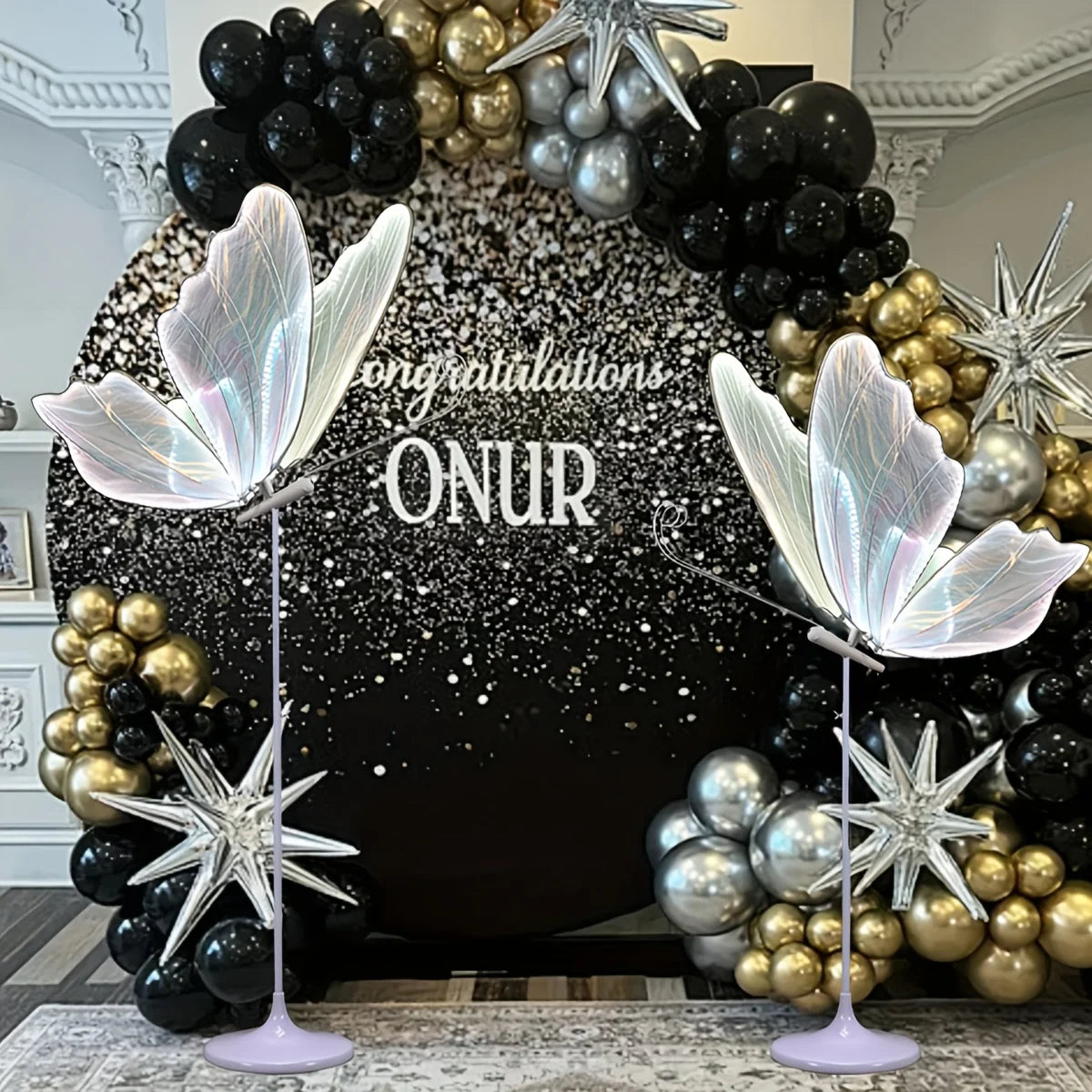 2 - Pack Romantic Butterfly Floor Lamp with LED Lights, White & Gold Options, for Wedding, Party, Home Decor, Hanging Chandelier (Multiple Sizes, US Plug)