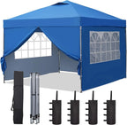 GDY 10x10 Pop Up Canopy Tent, Outdoor Canopy Tent, Patio Tent,Commercial Instant Gazebos,4 Sidewalls, Portable Shelter Canopies, with 4 sandbags, Blue.