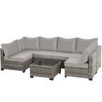 Ainfox 7 Pcs Outdoor Patio Furniture Sofa Set on Sale, Grey Rattan Grey Cushion