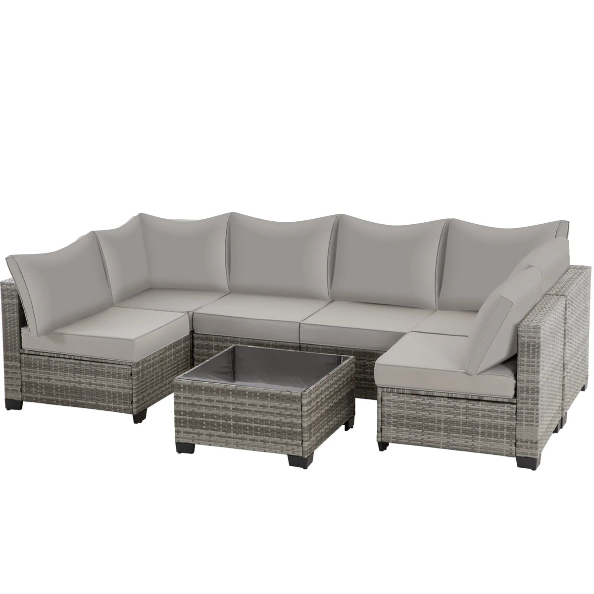 Ainfox 7 Pcs Outdoor Patio Furniture Sofa Set on Sale, Grey Rattan Grey Cushion