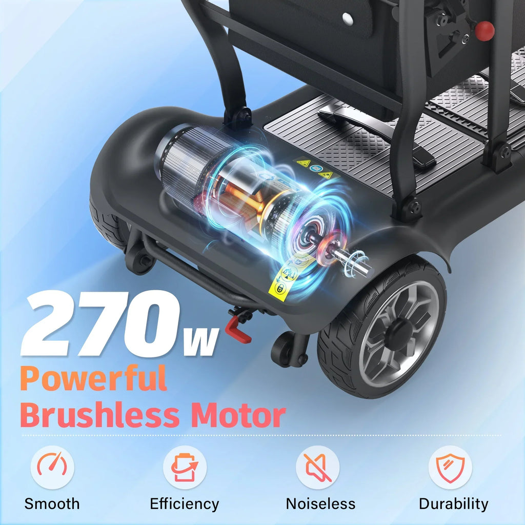 EAGLOG Light Weight 4 Wheels Mobility Scooter for Seniors, Electric Folding Wheelchair Device for Travel, Black