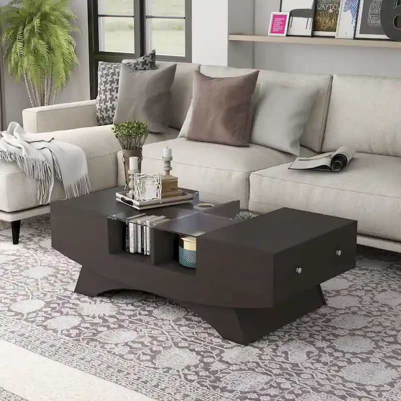 Angelic Contemporary Storage Coffee Table with Glass Insert by Furniture of America