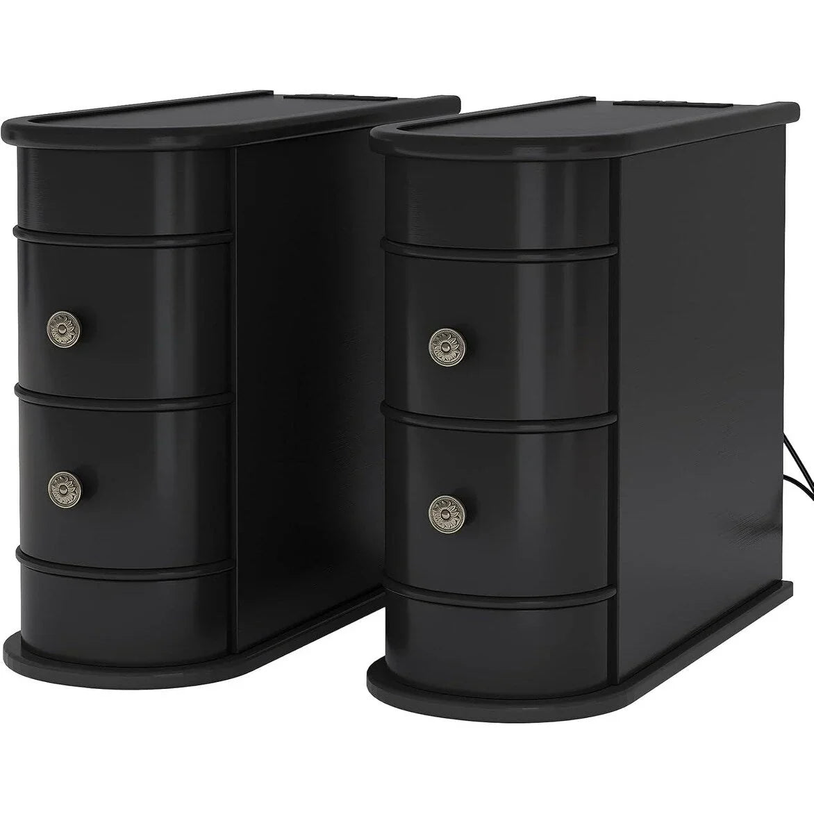 Solid Wood Chairside End Table, Two-Drawer Narrow Side Table Slim