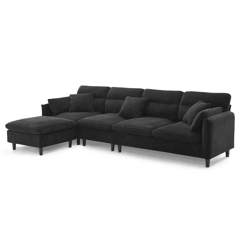 110-Inch L-Shaped 5-Seater Sectional Sofa with Removable Ottoman, Cloud Chenille Fabric, and 5 Cushions