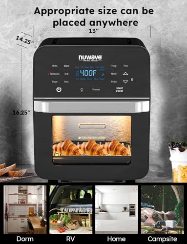 Air Fryer Oven, 15.5Qt X Large Family Size, SS Rotisserie Basket &Skewer Kit, Reversible Ultra Non Stick Grill/Griddle Plate, Powerful 1800W, Integrated Smart Thermometer,Black