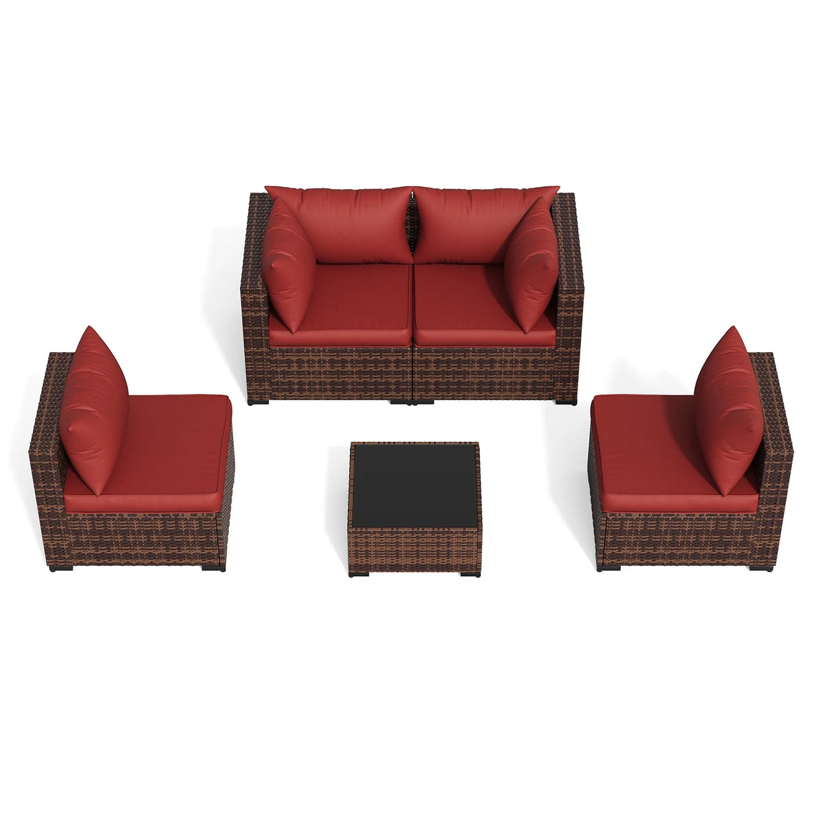 ELPOSUN Patio Furniture Set, Outdoor Patio Furniture Wicker Furniture Couch Set, 5 Pieces Outdoor Sectional Sofa, Patio Furniture Set, Outdoor Patio Set for Balcony Furniture (Grey)