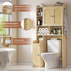 Over the Toilet Storage Cabinet with 3 Doors, Farmhouse Space Saver for Bathroom Organizer with Paper Holder, 10 Shelves and Hooks, 7 - Tier Over Washing Machine Cabinet for Laundry, Bathroom, Natural