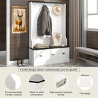 Hall Tree with Upholstered Bench and Coat Rack, Entryway Bench with 3 Hooks, 3 Open Shelves, 2 Drawers & Storage Cabinets, Mudroom Bench with Storage and Hooks for Foyer, Entry Way, Hallway (Beige)