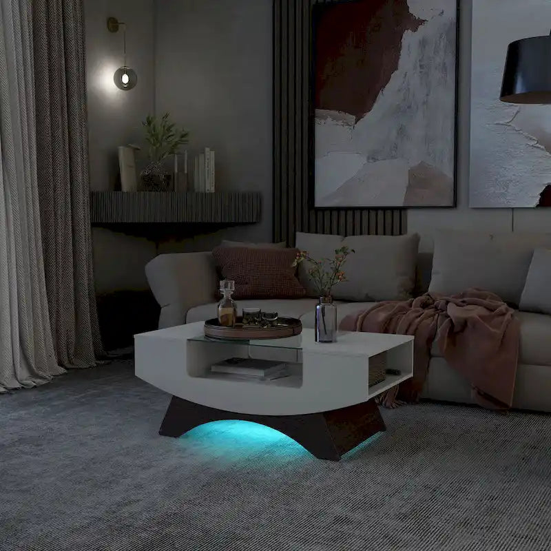 Angelic Contemporary Storage Coffee Table with Glass Insert by Furniture of America