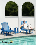 Lounge Chair Outdoor, Chaise Lounge, HDPE 6-Position Outdoor Chaise Lounge, Patio Lounge Chair with Wheels & Cup Holder for Pool Poolside Deck Backyard, Teak