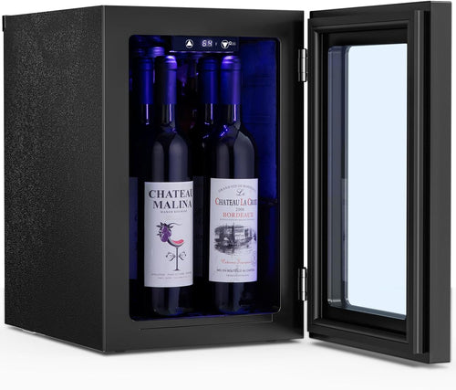 0.6Cu. Ft. Freestanding Wine Cellar Mini Fridge, 4-Bottle Red Wine with 6-Can Beverage Refrigerator, Quiet Compressor, LED Light and Display