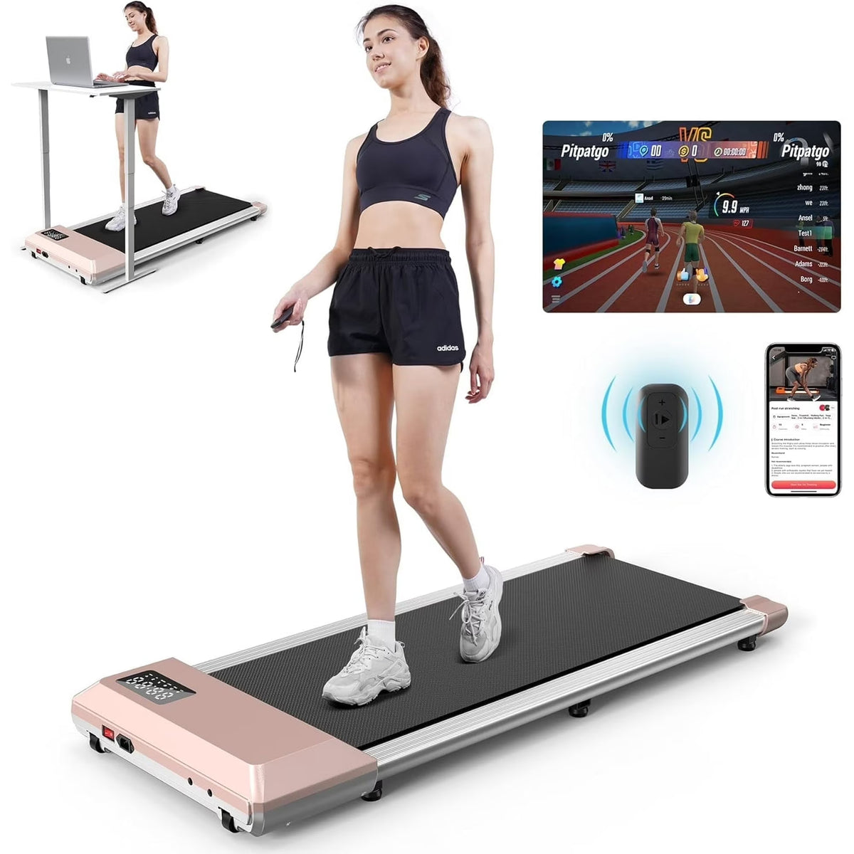 YDZJY 250 lb Walking Pad, 0.6 - 2.5 Mph Speed Range 1.2HP Quite Under Desk Treadmill, 2 in 1 Treadmill for Home/Office Exercise with Remote Control, Portable Treadmill with LED Display(Black)