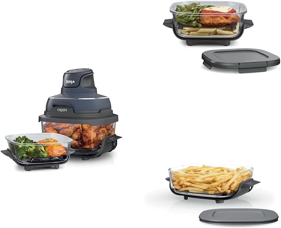 Ninja Crispi 4-in-1 Portable Glass Air Fryer Cooking System, 1500W, 4QT & 6-Cup TempWare Glass Containers with Storage Lids, Microwave, Freezer & Dishwasher Safe