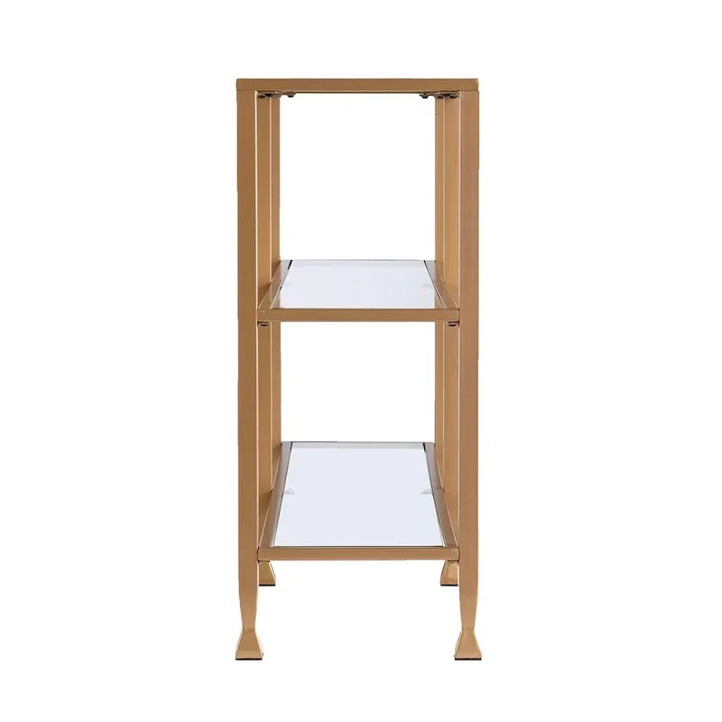 Jensen Gold Metal Console Table with Glass Shelves by SEI Furniture - Narrow Design