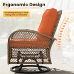 ELPOSUN 3 Pieces Patio Furniture Set, Outdoor Swivel Gliders Rocker, Wicker Patio Bistro Set with Rattan Rocking Chair, Glass Top Side Table and Thickened Cushions for Porch Deck Backyard