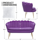 Monibloom Contemporary Velvet Loveseat Chair with Gold - Finished Metal Legs, 2 - Seater Sofa with Two Pillows for Living Room, Bedroom, Home Office, Purple