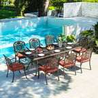 7 - Piece Patio Furniture Dining Set, All - Weather Cast Aluminum Outdoor Table and Chairs for 6, Includes 4 Dining Chair & 2 Swivel Chairs & 60 Rectangular Table, Beige