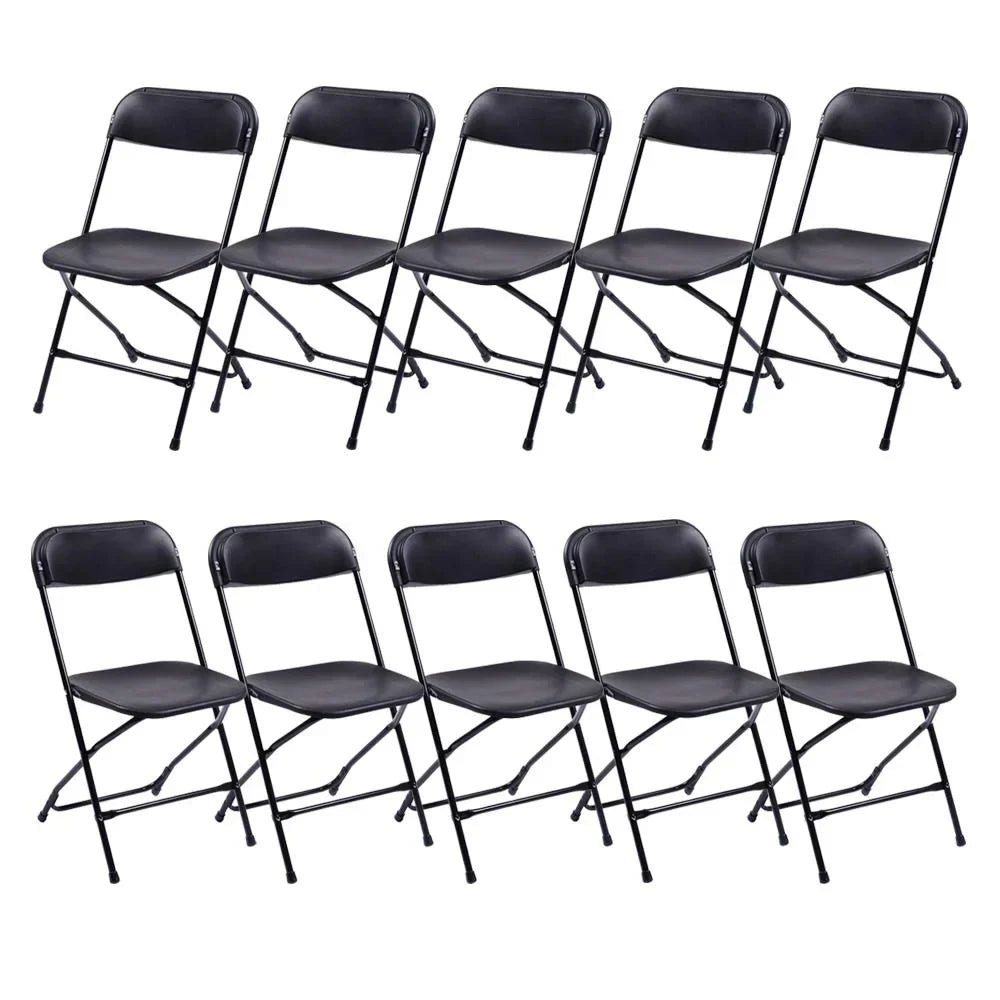 Ktaxon 6ft White Folding Table and 10 Pack Folding Chairs Black, Plastic Table and Chair Set