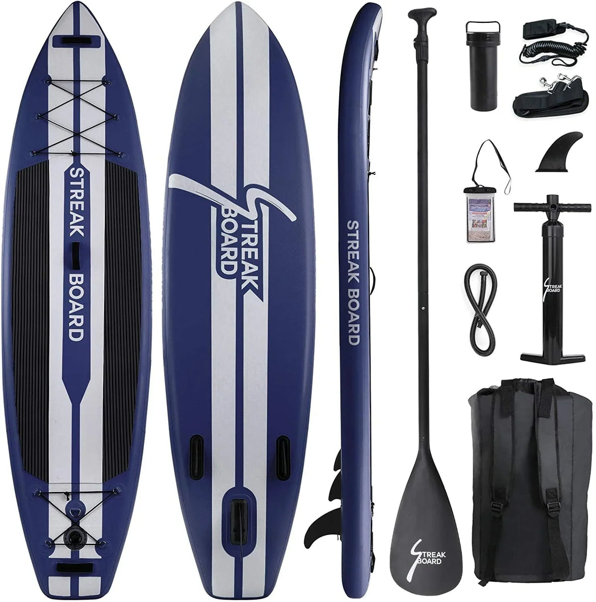 streakboard 11FT Inflatable Stand Up Paddle Board SUP Surfing Boards No Slip Deck, 6'' Thick with Backpack