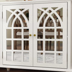 Timechee Buffet Sideboard Accent Table, Console Table Storage Cabinet with Mirror Doors, White