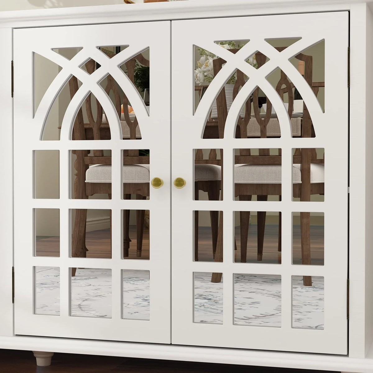 Timechee Buffet Sideboard Accent Table, Console Table Storage Cabinet with Mirror Doors, White