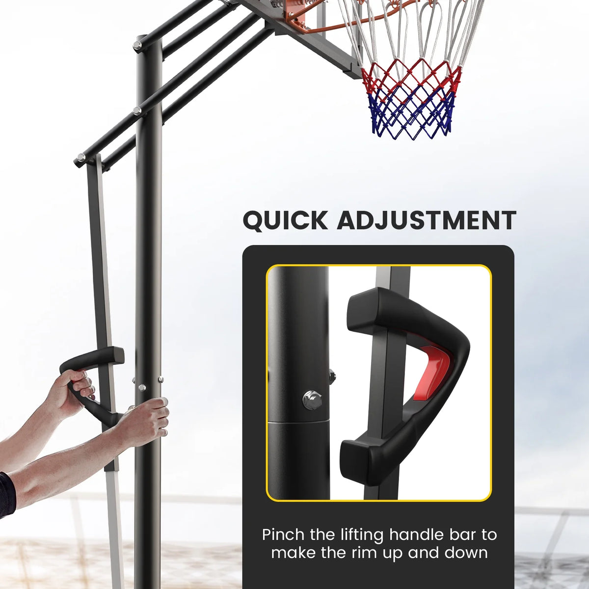 NEDYO 44 In. Portable Basketball Hoop & Goal System, 5 - 10 Ft Height Adjustable, Indoor/Outdoor Use