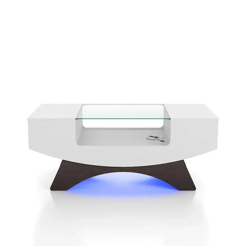 Angelic Contemporary Storage Coffee Table with Glass Insert by Furniture of America