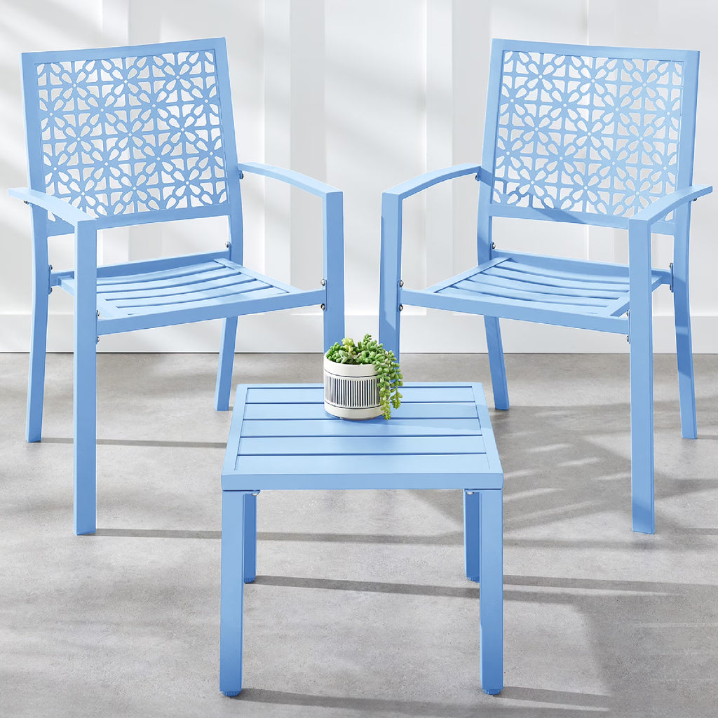 Best Choice Products 3-Piece Stackable Steel Outdoor Conversation Bistro Set, Patio Chat Furniture w/ 2 Chairs, Table- Black
