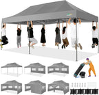 COBIZI 10x20 Heavy Duty Pop up Canopy Tent with 6 sidewalls Easy Up Commercial Outdoor Canopy Wedding Party Tents for Parties All Season Wind & Waterproof Gazebo with Roller Bag,Black(Frame Thickened)