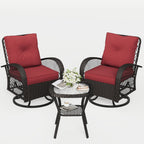 ELPOSUN 3 Pieces Patio Furniture Set, Outdoor Swivel Gliders Rocker, Wicker Patio Bistro Set with Rattan Rocking Chair, Glass Top Side Table and Thickened Cushions for Porch Deck Backyard