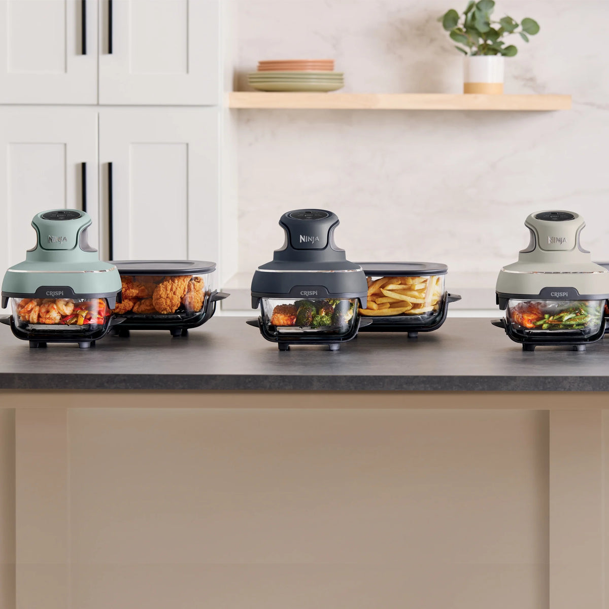 Ninja Crispi 4 - in - 1 Portable Glass Air Fryer Cooking System, 4 - Qt & 6 - Cup Containers, Cyberspace