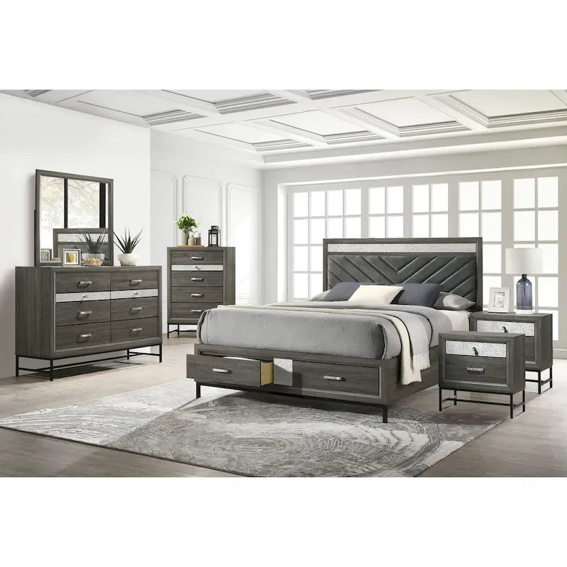Contemporary Grey 6-Piece Platform Bedroom Set by Furniture of America - Heinisk Collection