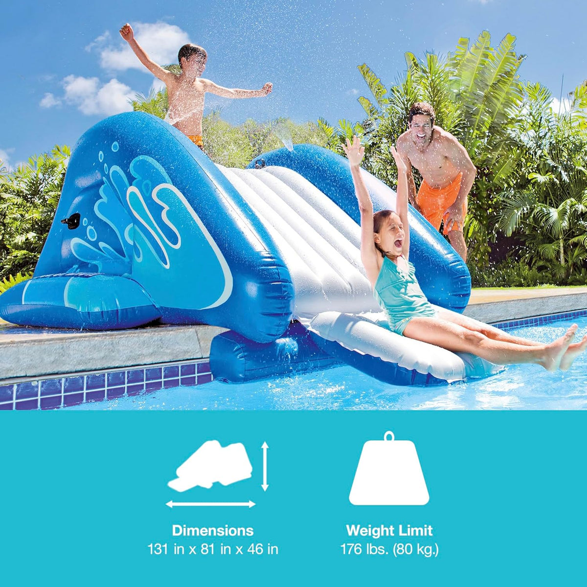 Intex Kool Splash Inflatable Water Slide Swimming Pool Play Center with Built in Sprayers for Kids and Adults, Ages 6 and Up, Blue
