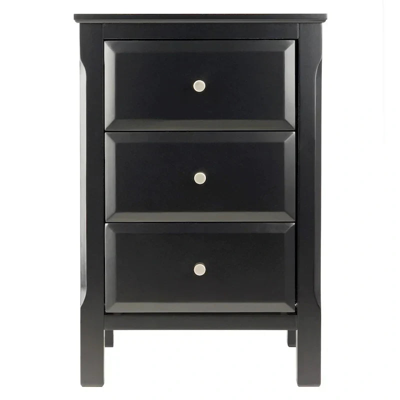 Elegant Black Wooden Nightstand with 3 Generous Storage Drawers - Dimensions: 15.75L x 15.75W x 23.63H