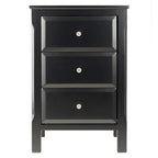 Elegant Black Wooden Nightstand with 3 Generous Storage Drawers - Dimensions: 15.75L x 15.75W x 23.63H