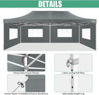 COBIZI 10x20 Heavy Duty Pop up Canopy Tent with 6 sidewalls Easy Up Commercial Outdoor Canopy Wedding Party Tents for Parties All Season Wind & Waterproof Gazebo with Roller Bag,Black(Frame Thickened)