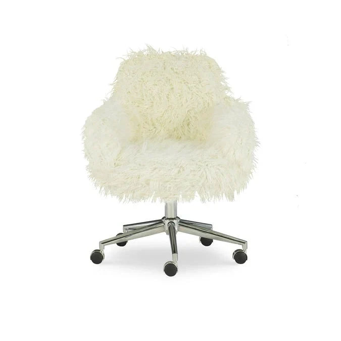 Amber Off-White Faux Fur Executive Chair