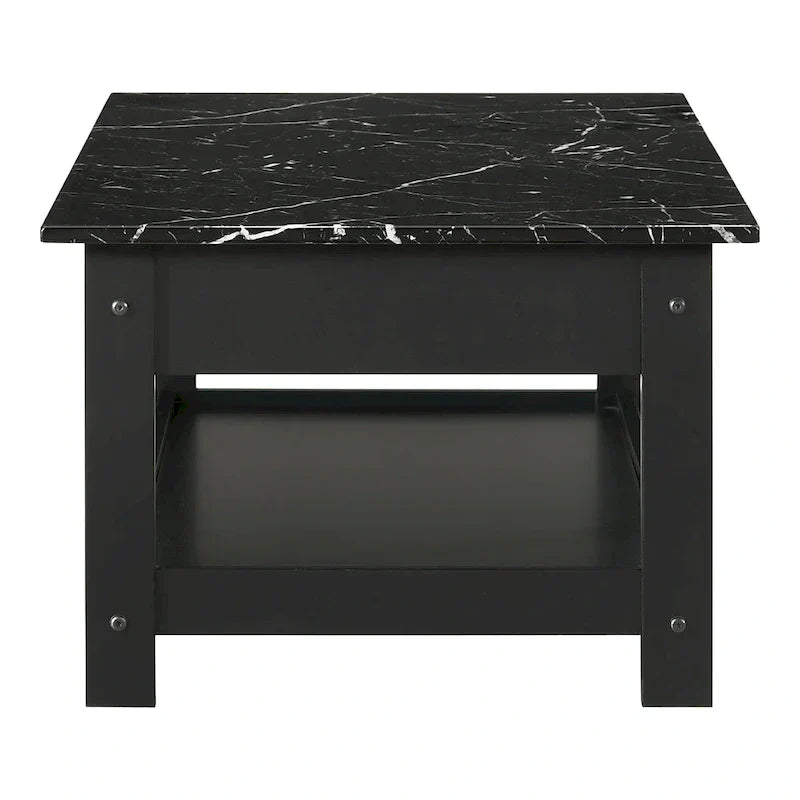 Denhour DH BASIC 4-Piece Open-Shelf Coffee Table Set with Drawer in Transitional Rubberwood