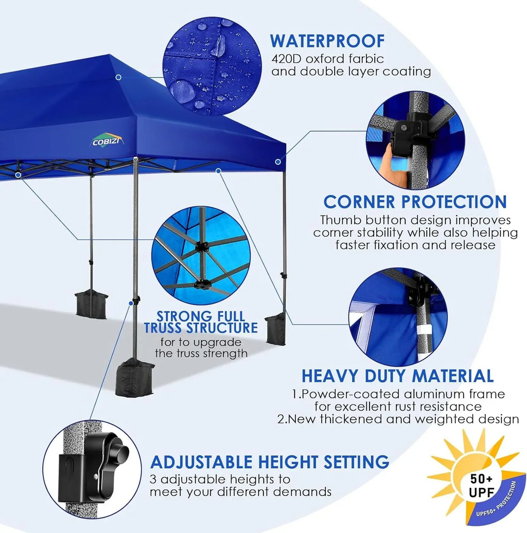 COBIZI 10x20 Heavy Duty Pop up Canopy Tent with 6 sidewalls Easy Up Commercial Outdoor Canopy Wedding Party Tents for Parties All Season Wind & Waterproof Gazebo with Roller Bag,Black(Frame Thickened)