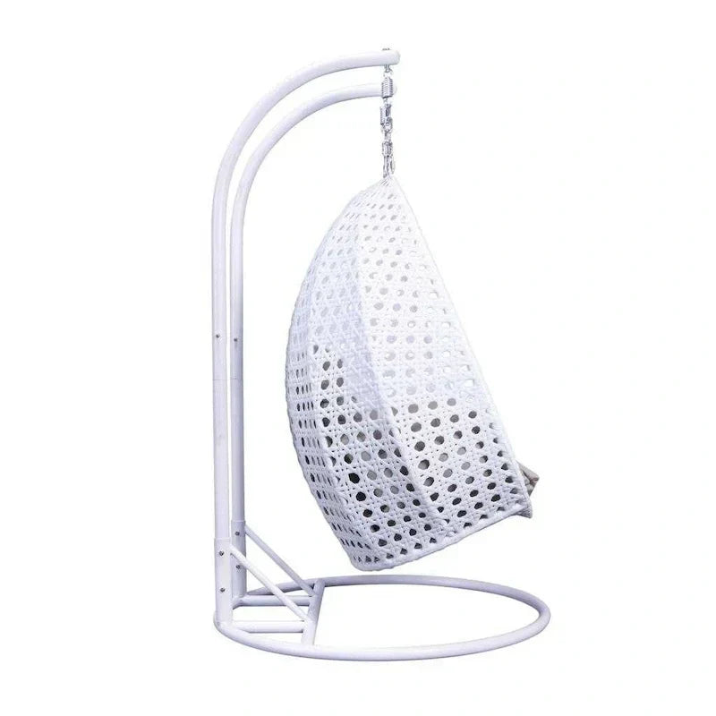 LeisureMod 2 Person Hanging Egg Chair with Stand - Outdoor/Indoor Rattan Wicker Patio Swing Hammock Lounger with Cushions