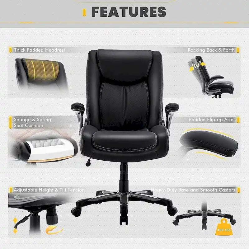 Ergonomic Office Chair with High Back Flip Up Armrests and Rolling Base