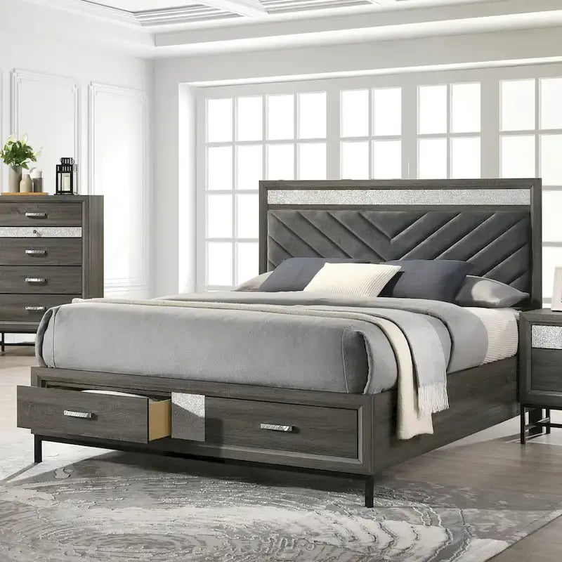 Contemporary Grey 6-Piece Platform Bedroom Set by Furniture of America - Heinisk Collection