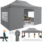 COBIZI 10x20 Heavy Duty Pop up Canopy Tent with 6 sidewalls Easy Up Commercial Outdoor Canopy Wedding Party Tents for Parties All Season Wind & Waterproof Gazebo with Roller Bag,Black(Frame Thickened)