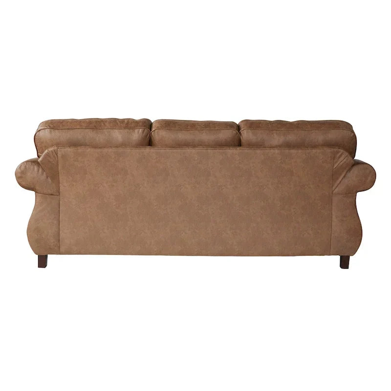 Roundhill Furniture Leinster Brown Fabric Sofa and Loveseat with Nailhead Trim