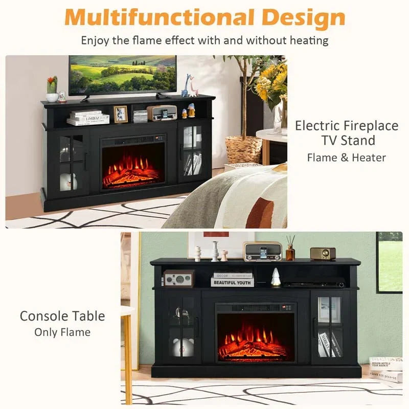 58" TV Console with 23" Fireplace Insert, Fireplace TV Stand for TVs up to 65 Inches, 1400W Electric Fireplace Heater