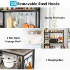 43-Inch Kitchen Bakers Rack with Microwave Stand - 5-Tier Utility Storage Shelf and 10 Hooks for Kitchen and Living Room