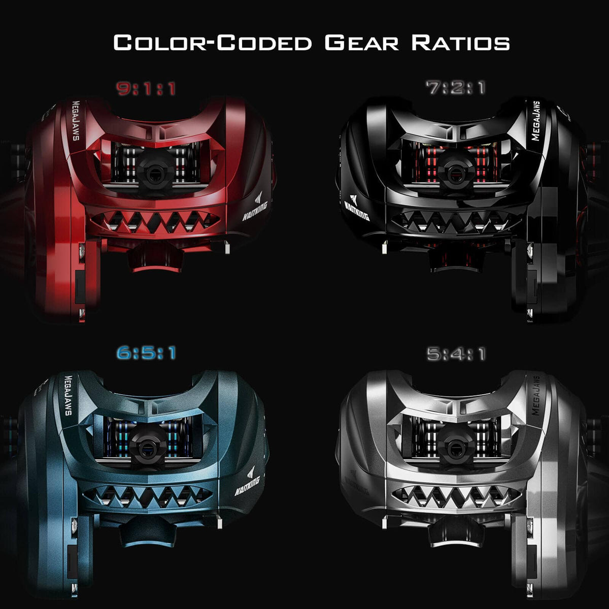 KastKing MegaJaws Baitcasting Reels with AutoMag Dual Braking System | Blue / 6.5:1 / Right Handed