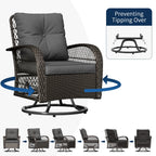 ELPOSUN 3 Pieces Patio Furniture Set, Outdoor Swivel Gliders Rocker, Wicker Patio Bistro Set with Rattan Rocking Chair, Glass Top Side Table and Thickened Cushions for Porch Deck Backyard