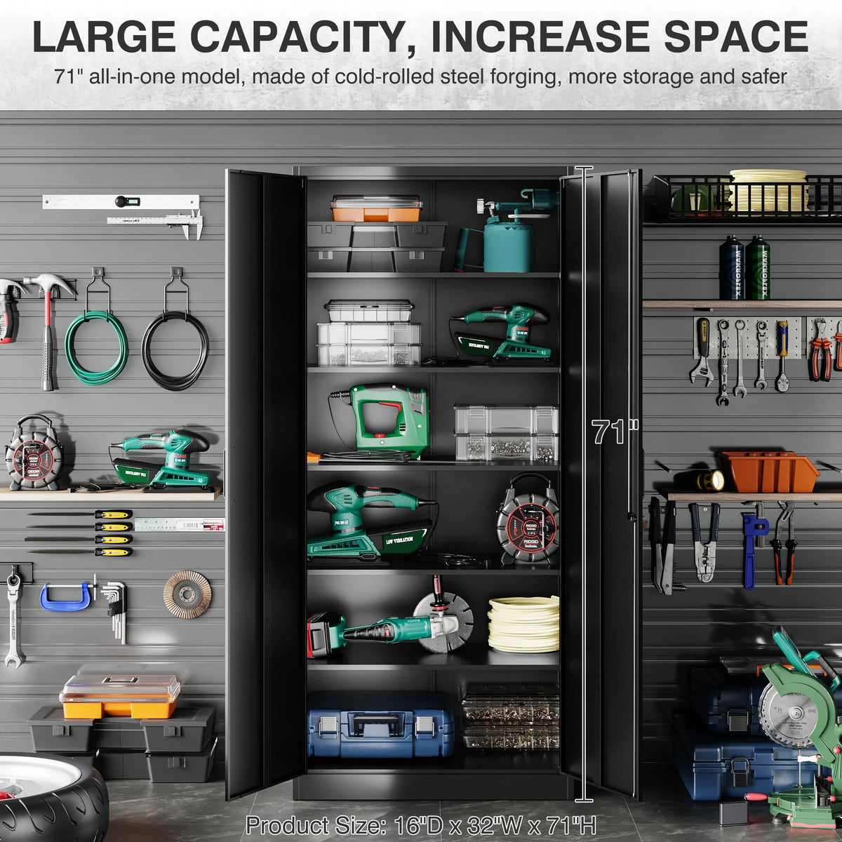 SISESOL 71 Metal Garage Storage Cabinet with 2 Doors